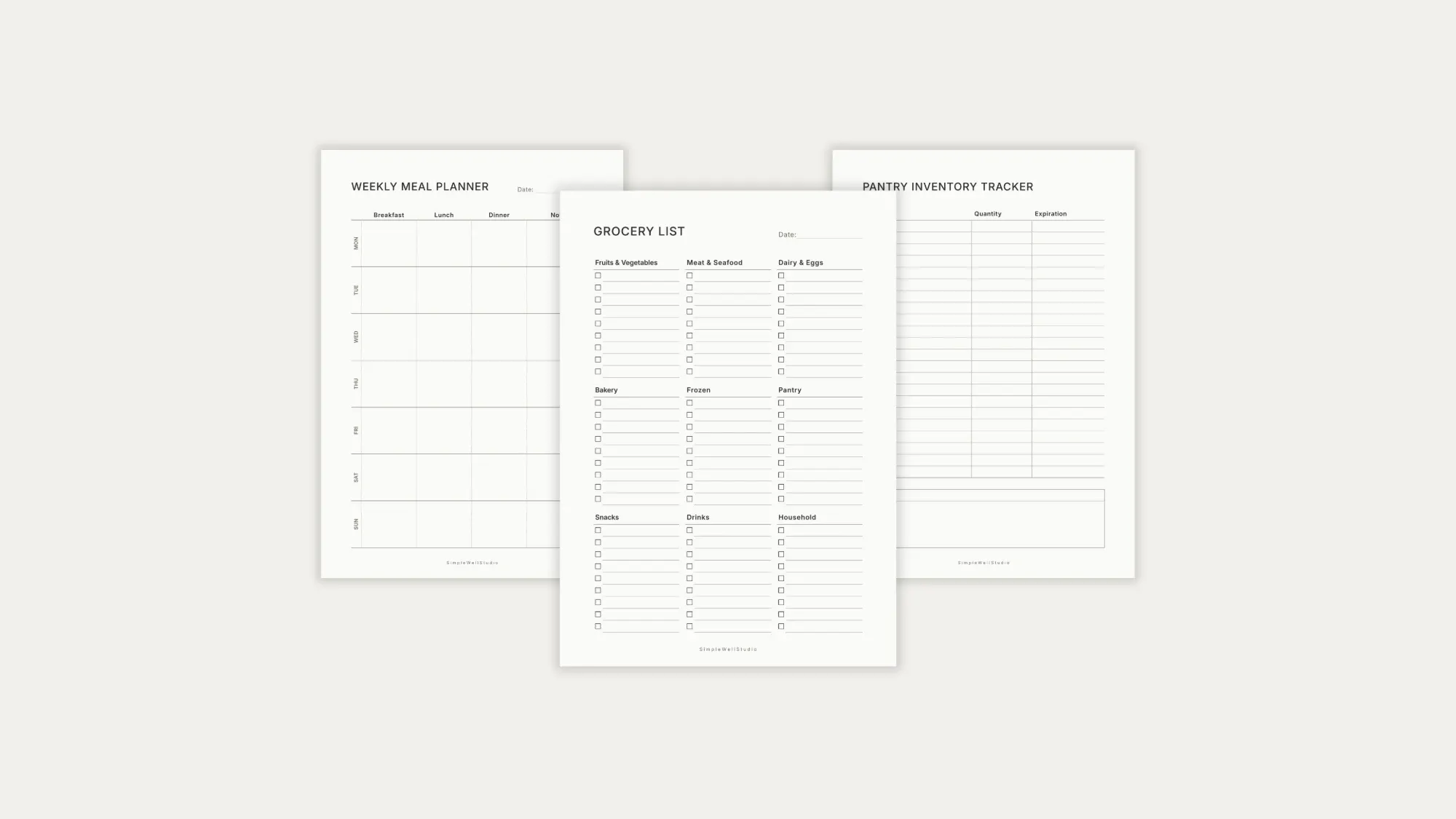 Home & Life Organizer printable planners: Weekly Meal Planner, Grocery List, and Pantry Inventory Tracker